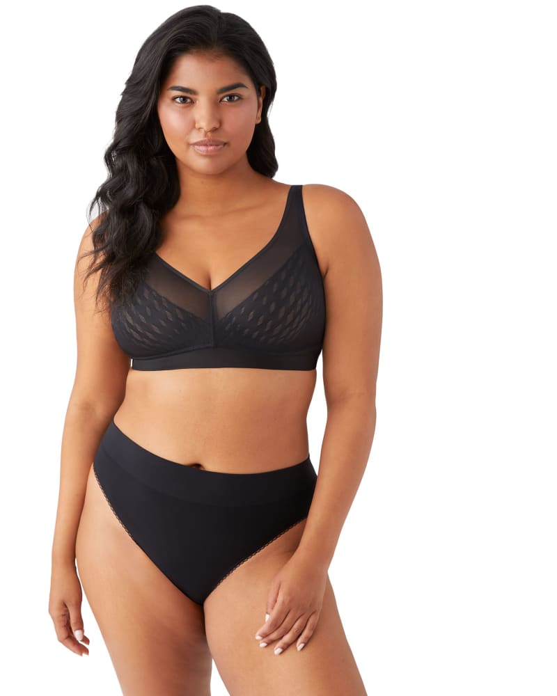 Front of a model wearing a size 40DDD Elevated Allure Wire Free in Black by Wacoal. | dia_product_style_image_id:304134